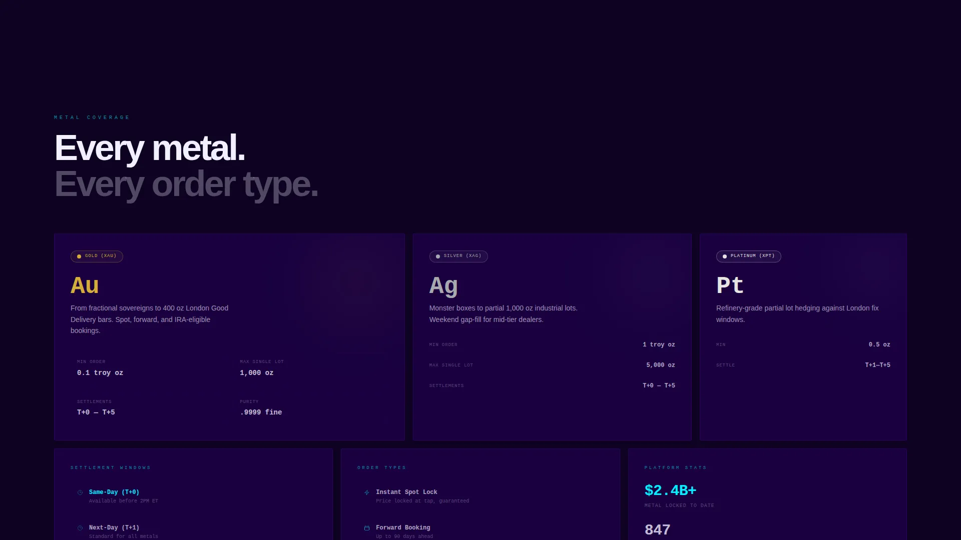 Precious Metals Booking System Landing Page Template