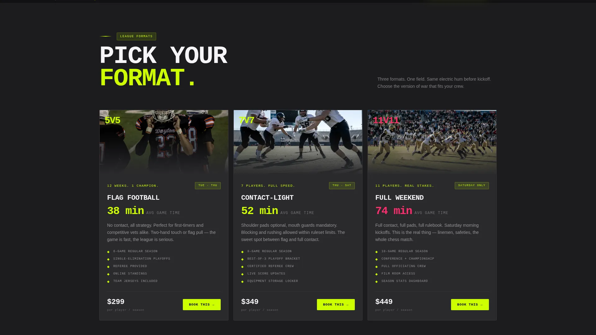 Football (American) Leagues Booking Website Template