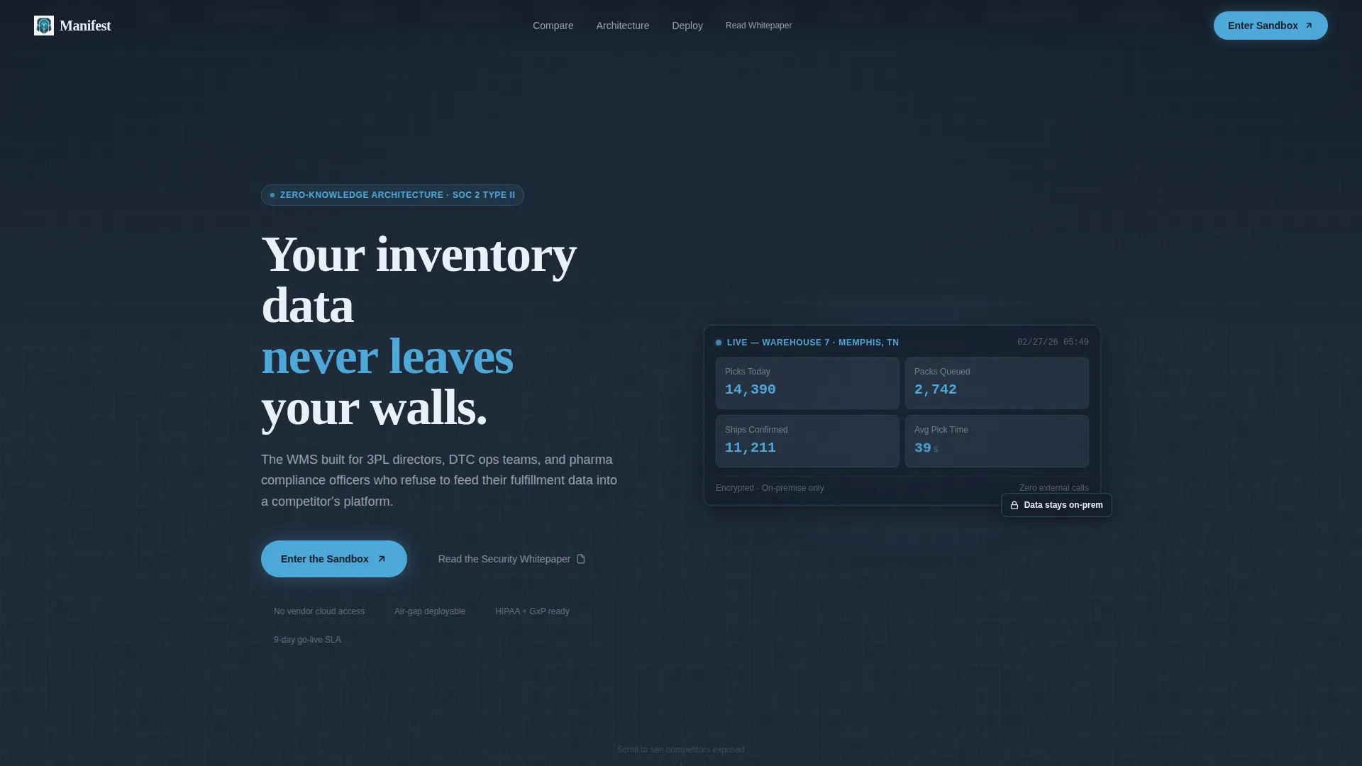 Privacy-First Warehouse Management Landing Page