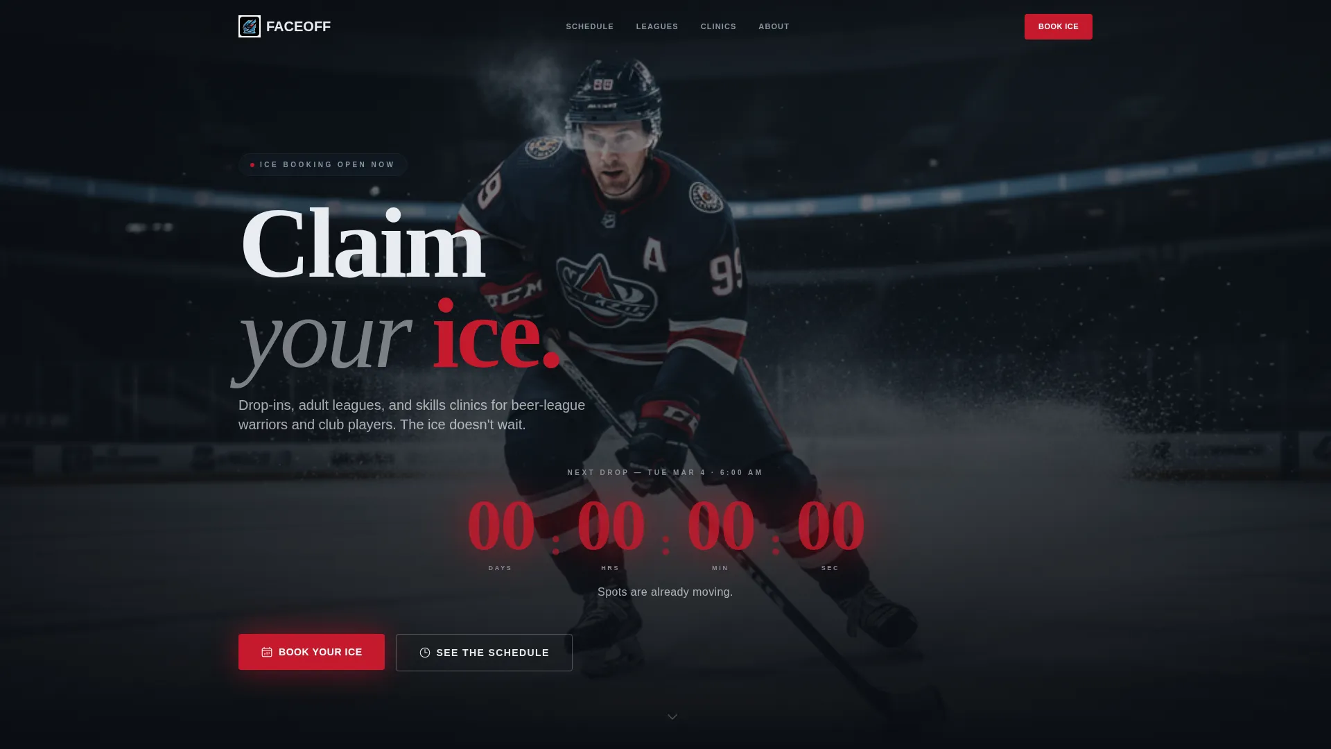 Ice Hockey Leagues Booking Website Template