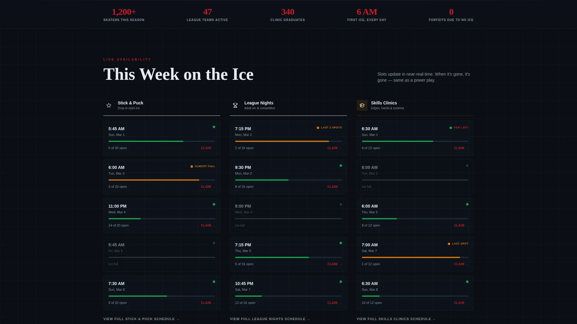 Ice Hockey Leagues Booking Website Template