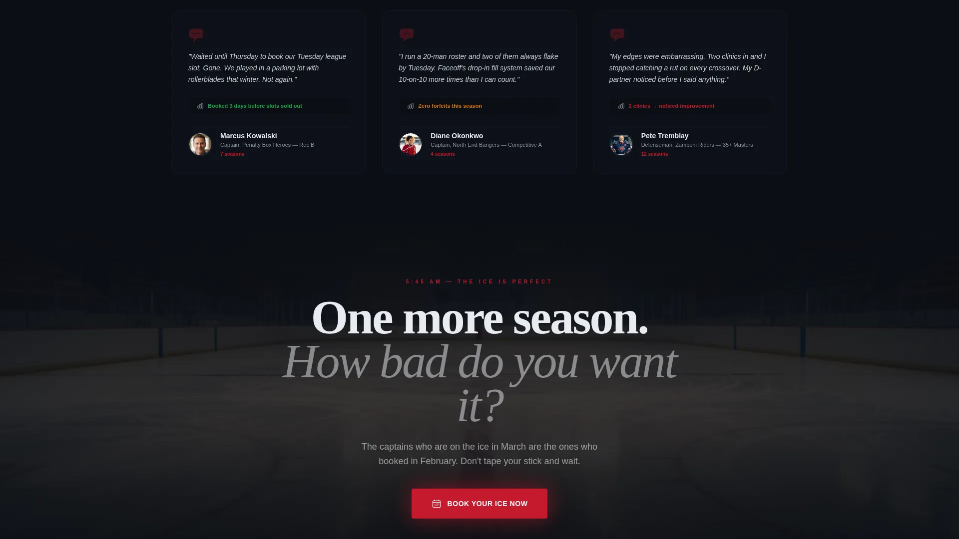 Ice Hockey Leagues Booking Website Template
