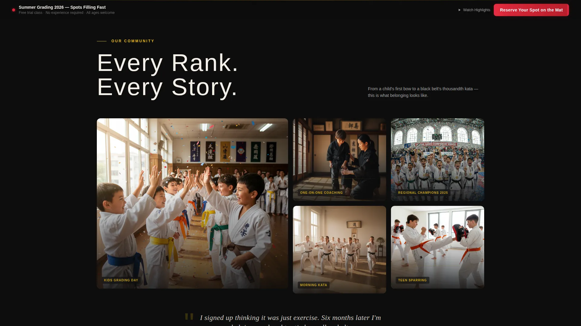 Karate Academy Event Registration Landing Page