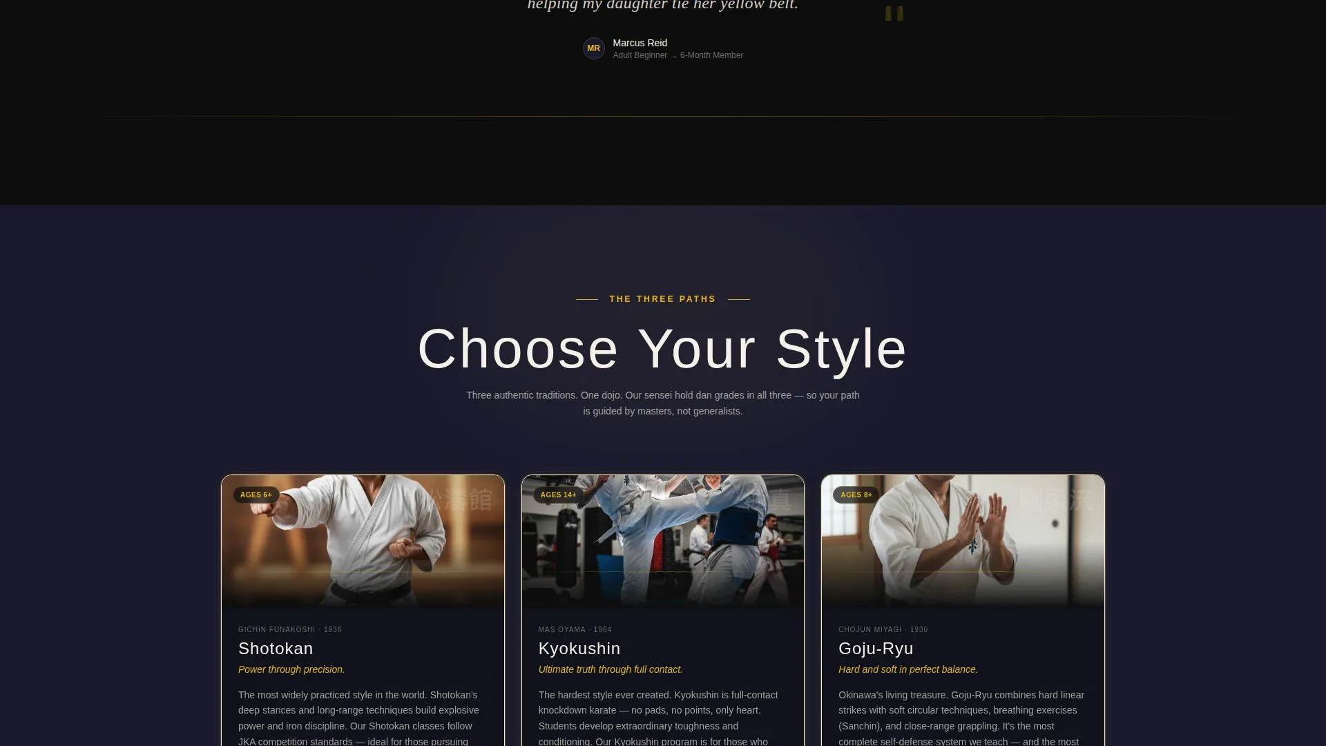 Karate Academy Event Registration Landing Page