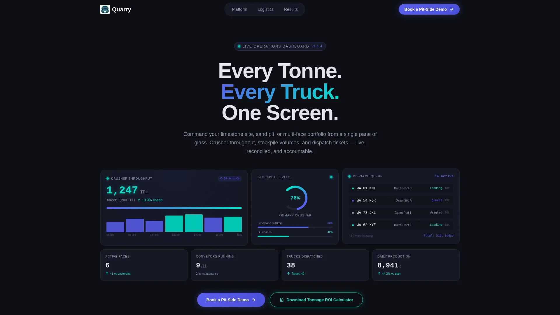 Quarry Vertical SaaS Booking Website Template