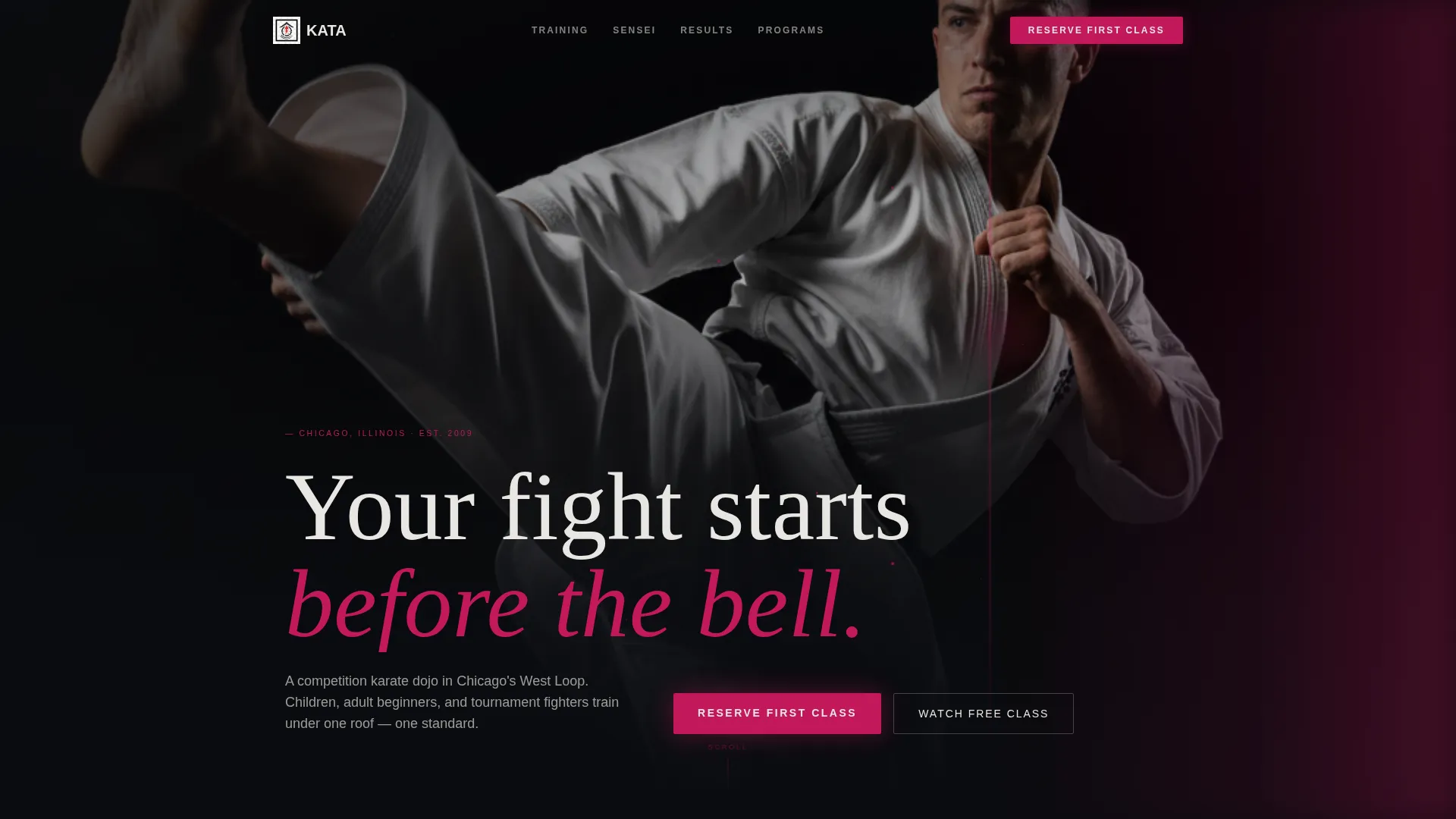 Cinematic Karate Landing Page Template