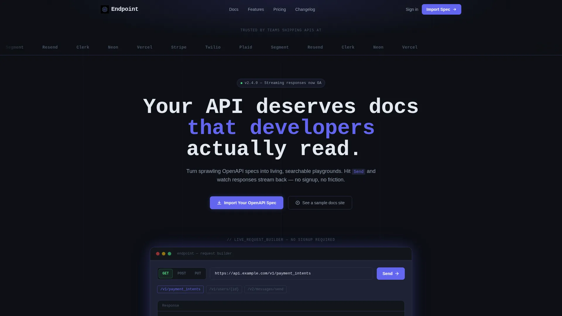 Live API Docs Landing Page Template