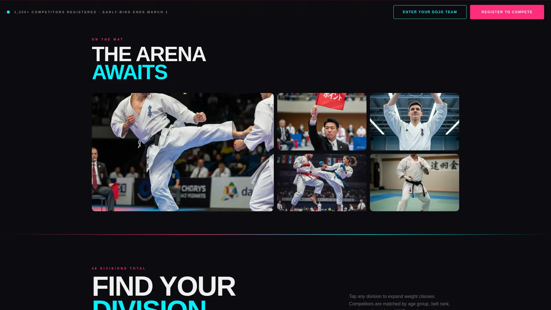 Electric Karate Tournament Registration Landing Page