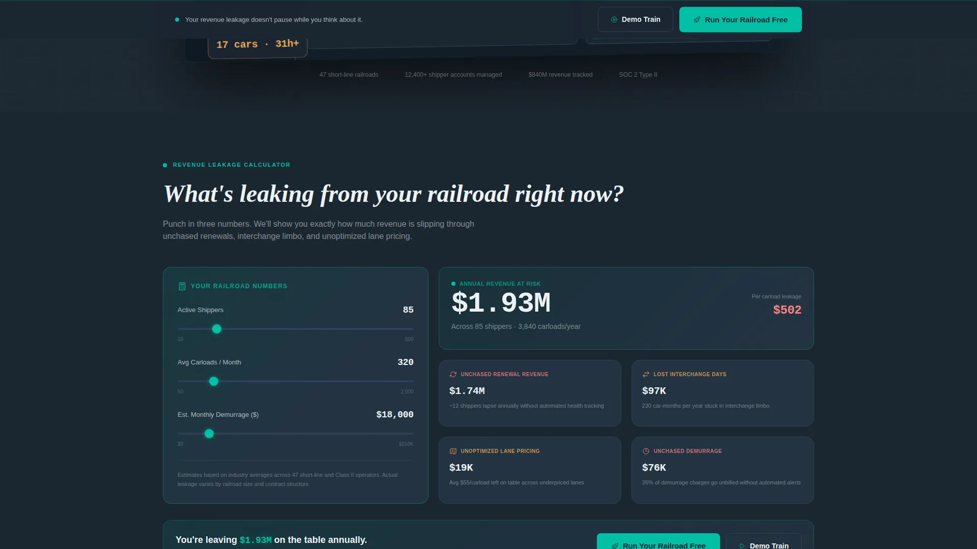 Railroad Vertical SaaS Cost Calculator Website Template