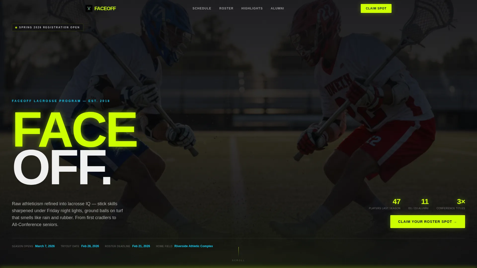 Thrilling Field Lacrosse Landing Page Template