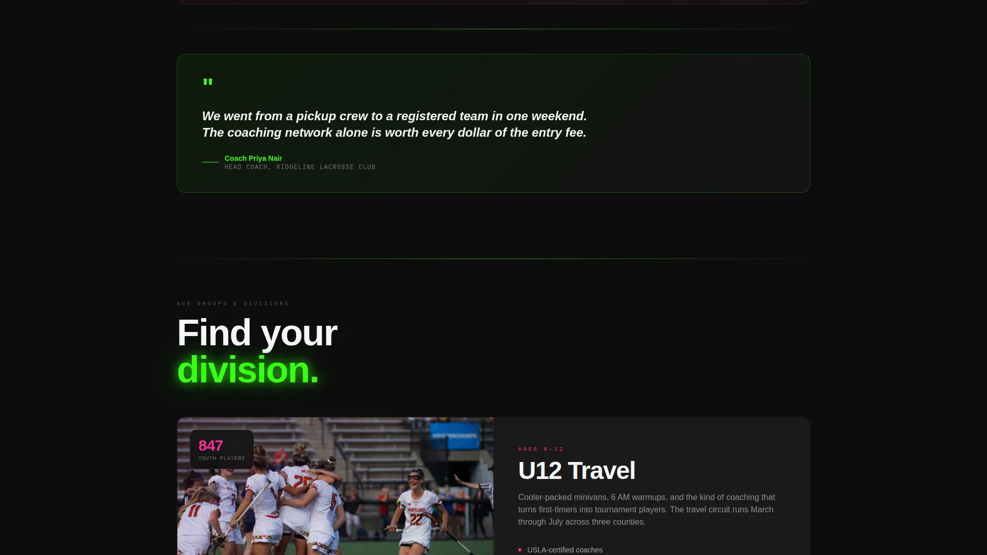 Electric Lacrosse League Landing Page Template