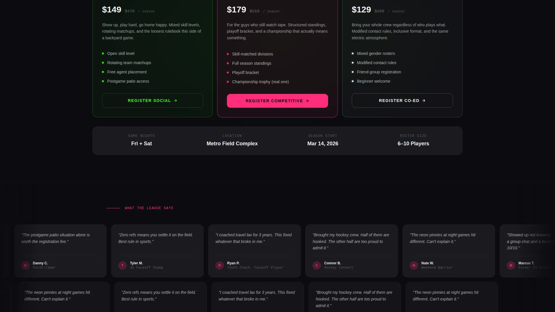 Powerful Competitive Lacrosse Landing Page Template