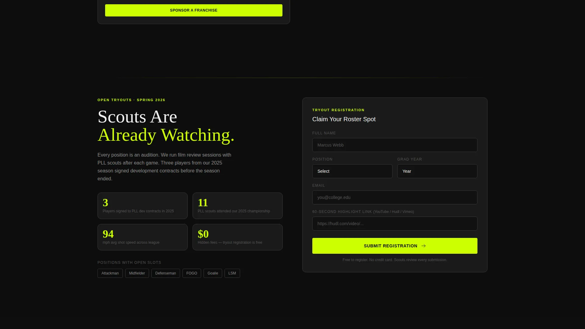 Elite Lacrosse League Landing Page Template