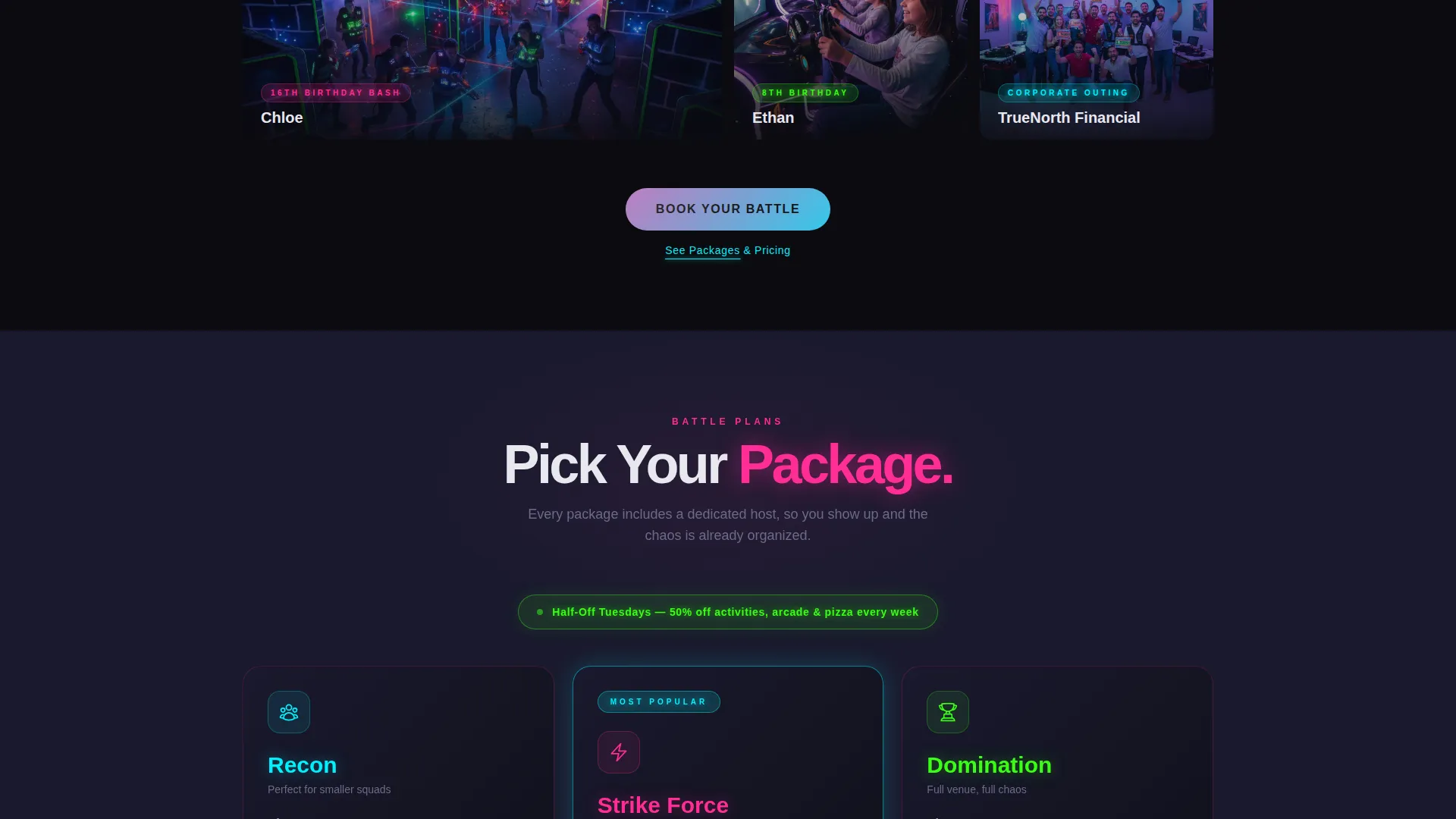 Laser Tag & Arcade Venue Landing Page Template