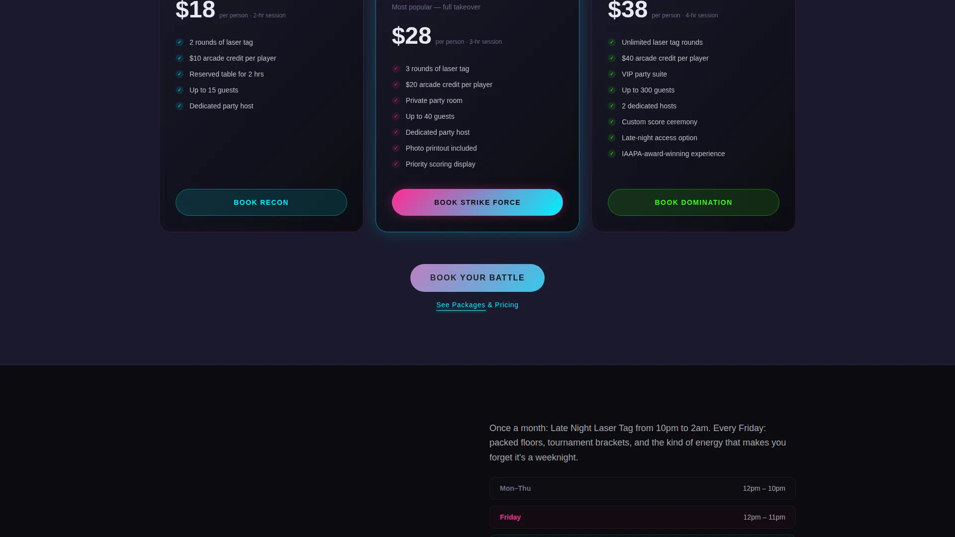 Laser Tag & Arcade Venue Landing Page Template