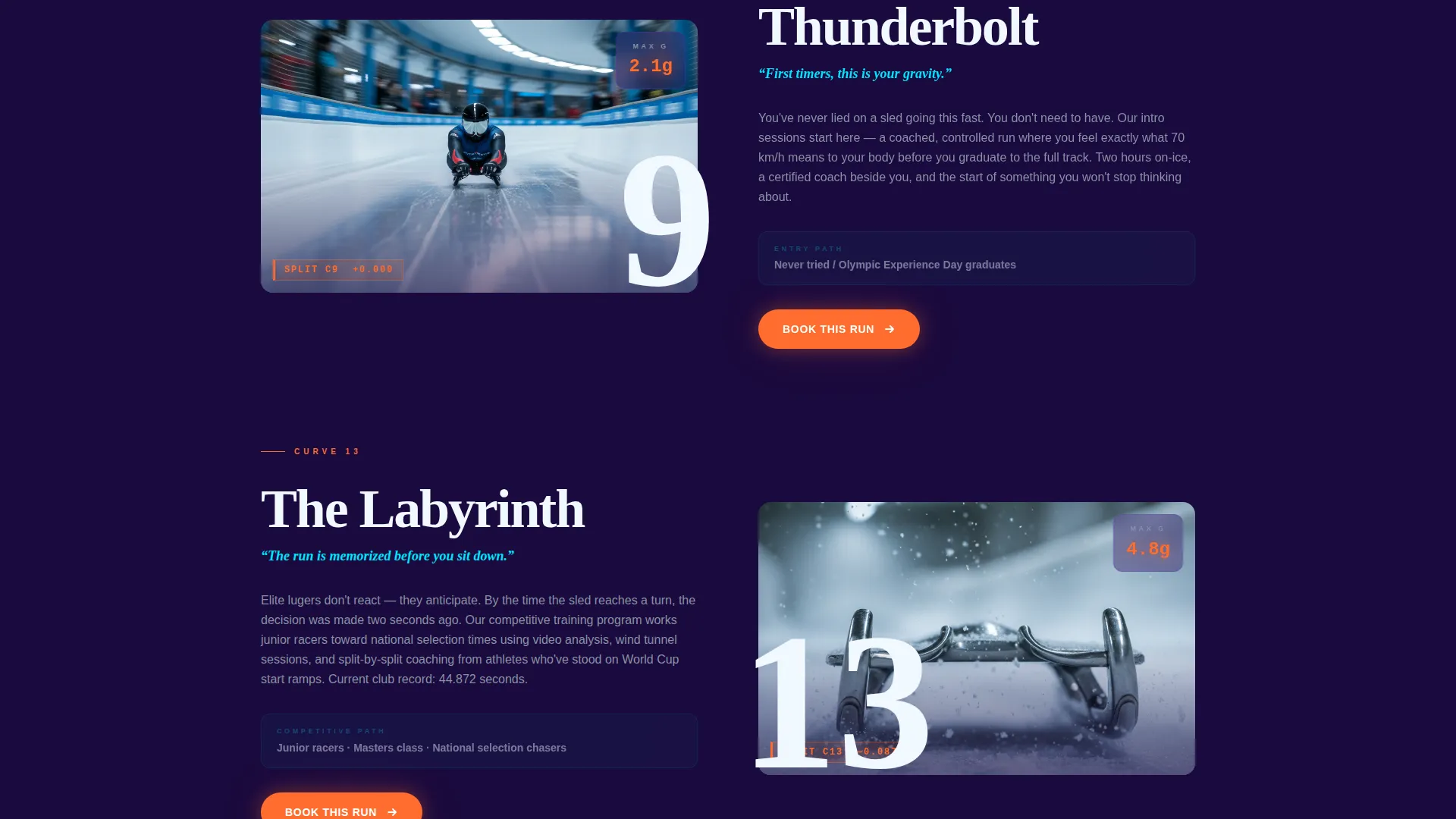 Luge Club Landing Page Template | Electric Indigo