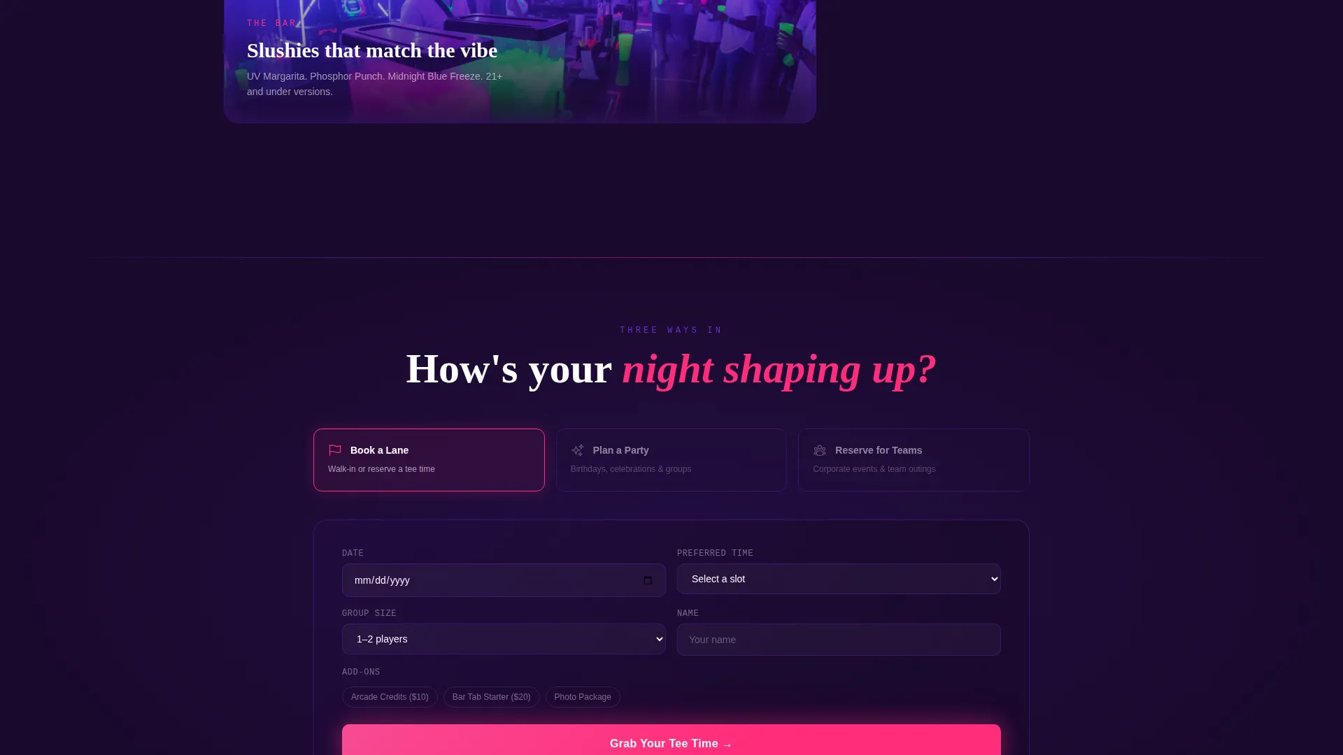 Electric Mini Golf Venue Landing Page Template