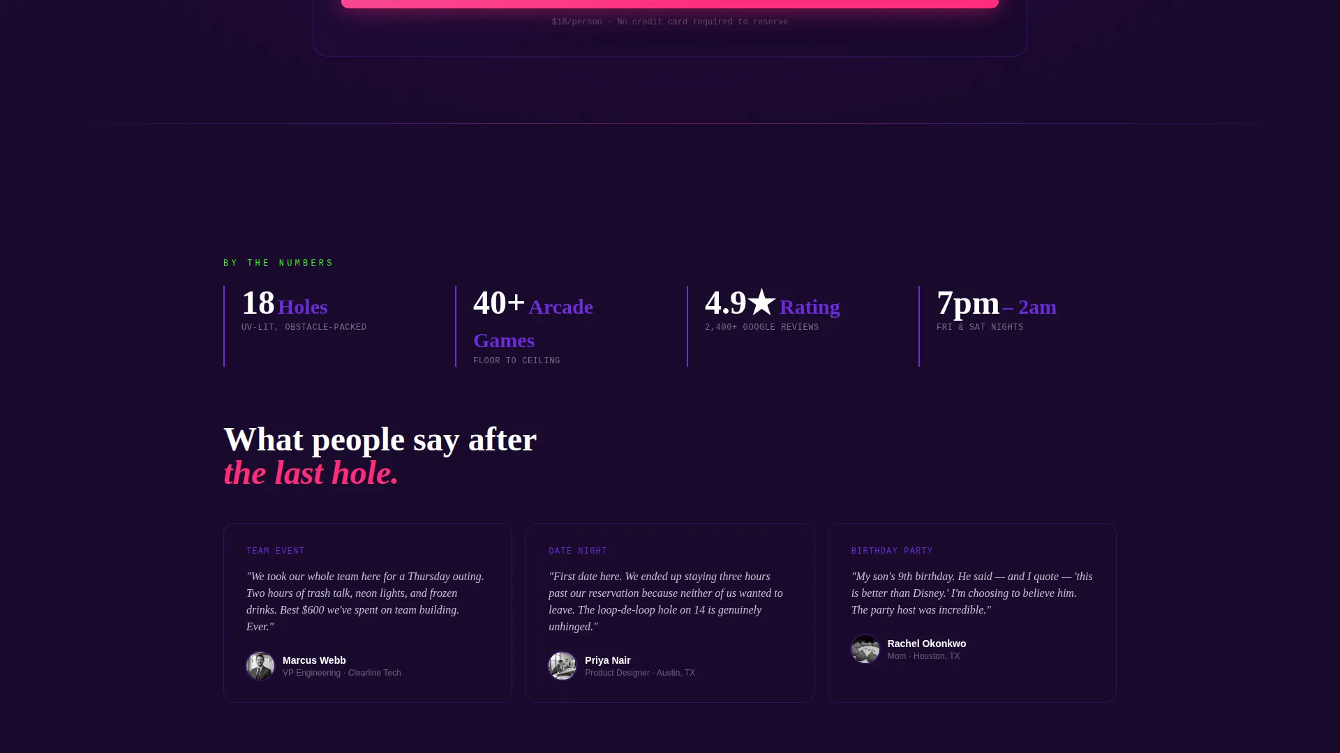 Electric Mini Golf Venue Landing Page Template