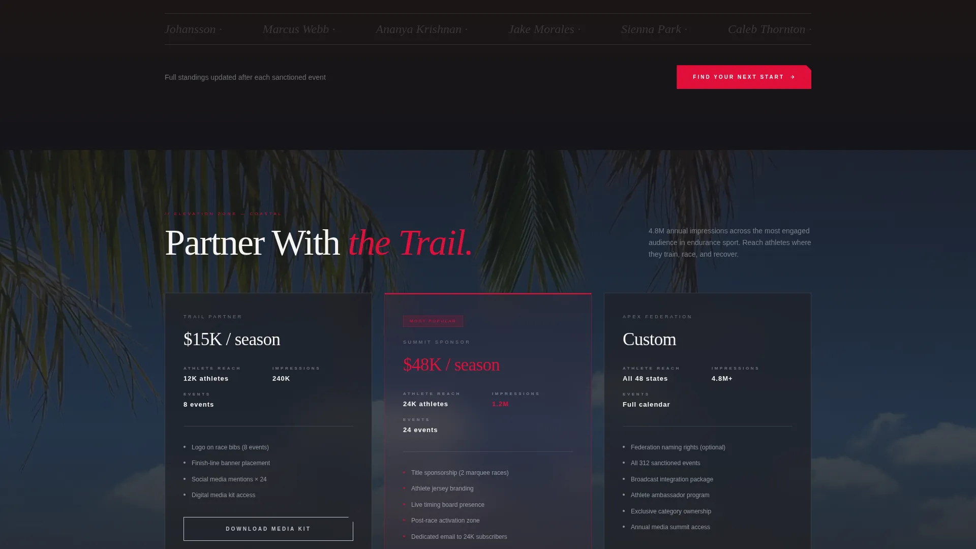 Trailracing Landing Page Template for Sports Orgs
