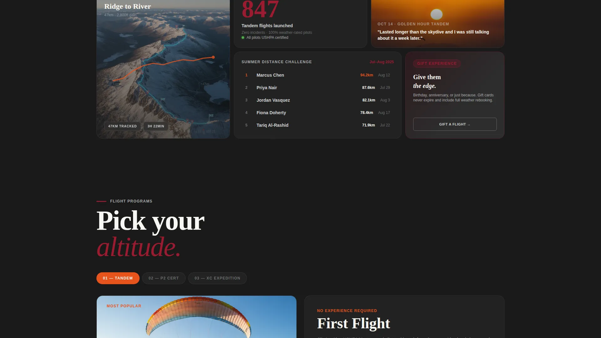Paragliding Landing Page Template with Bento Grid