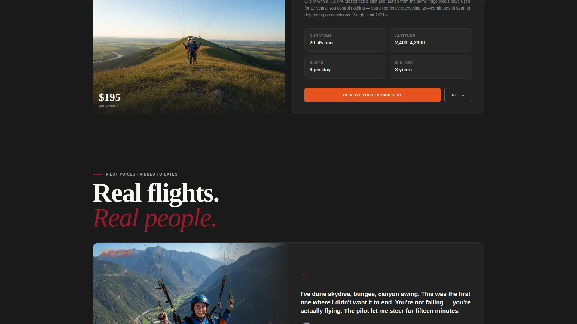 Paragliding Landing Page Template with Bento Grid