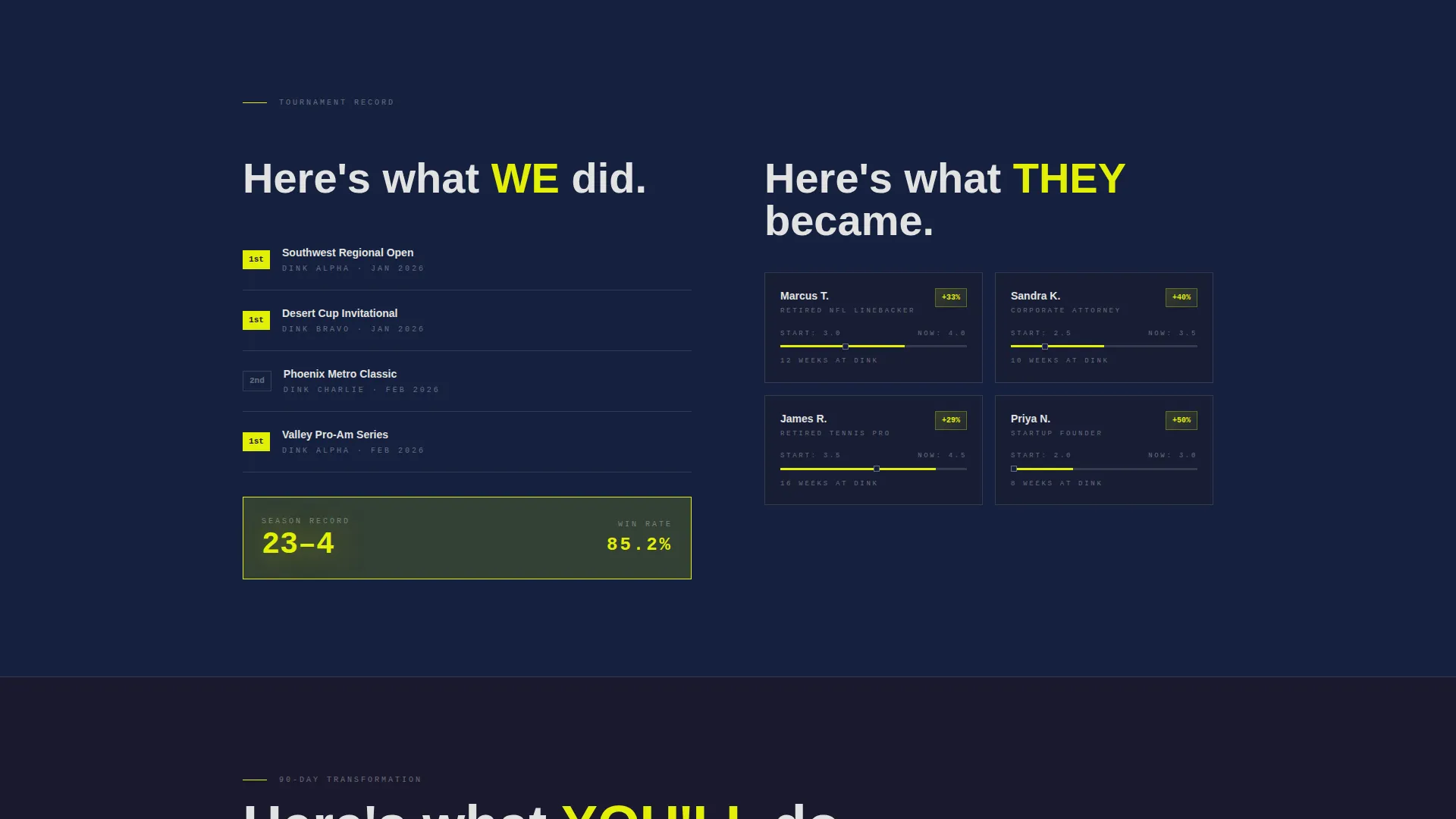 Pickleball Club Landing Page Template | Carbon Fiber Design