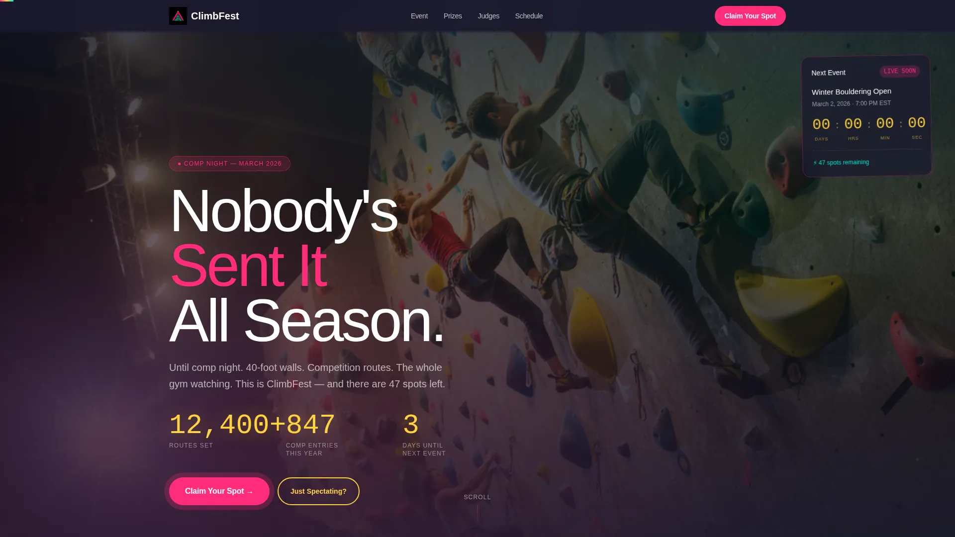 Rock Climbing Competition Landing Page Template