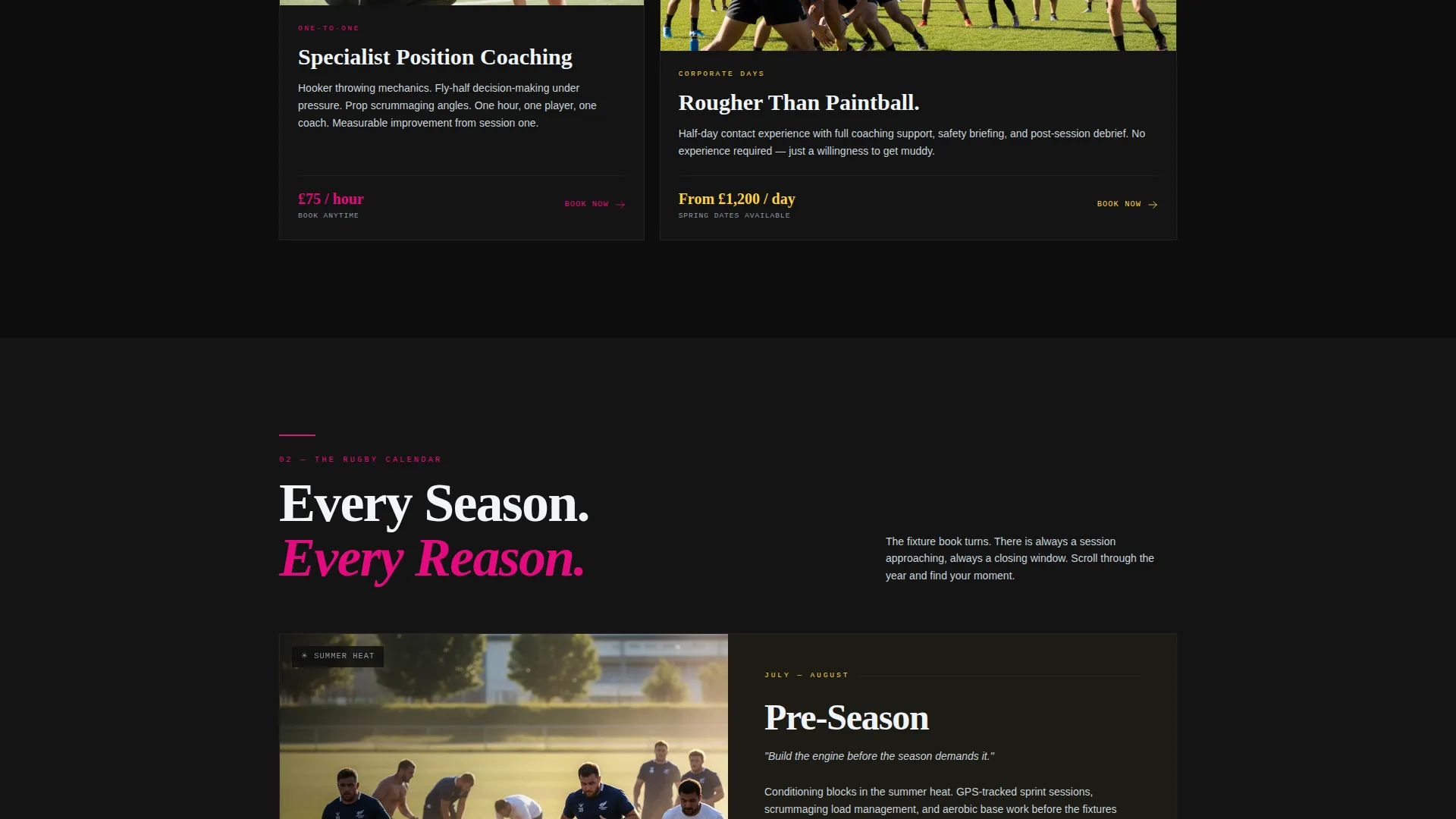 Rugby Academy Landing Page Template | Booking & Scheduling