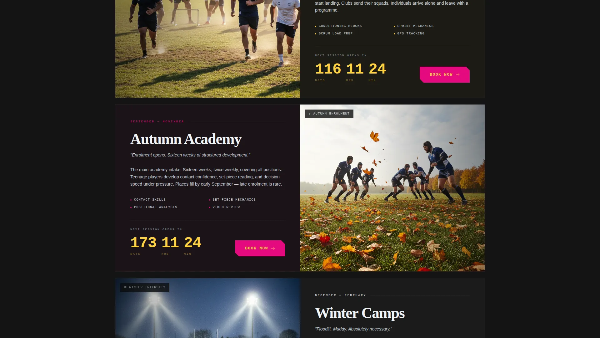 Rugby Academy Landing Page Template | Booking & Scheduling