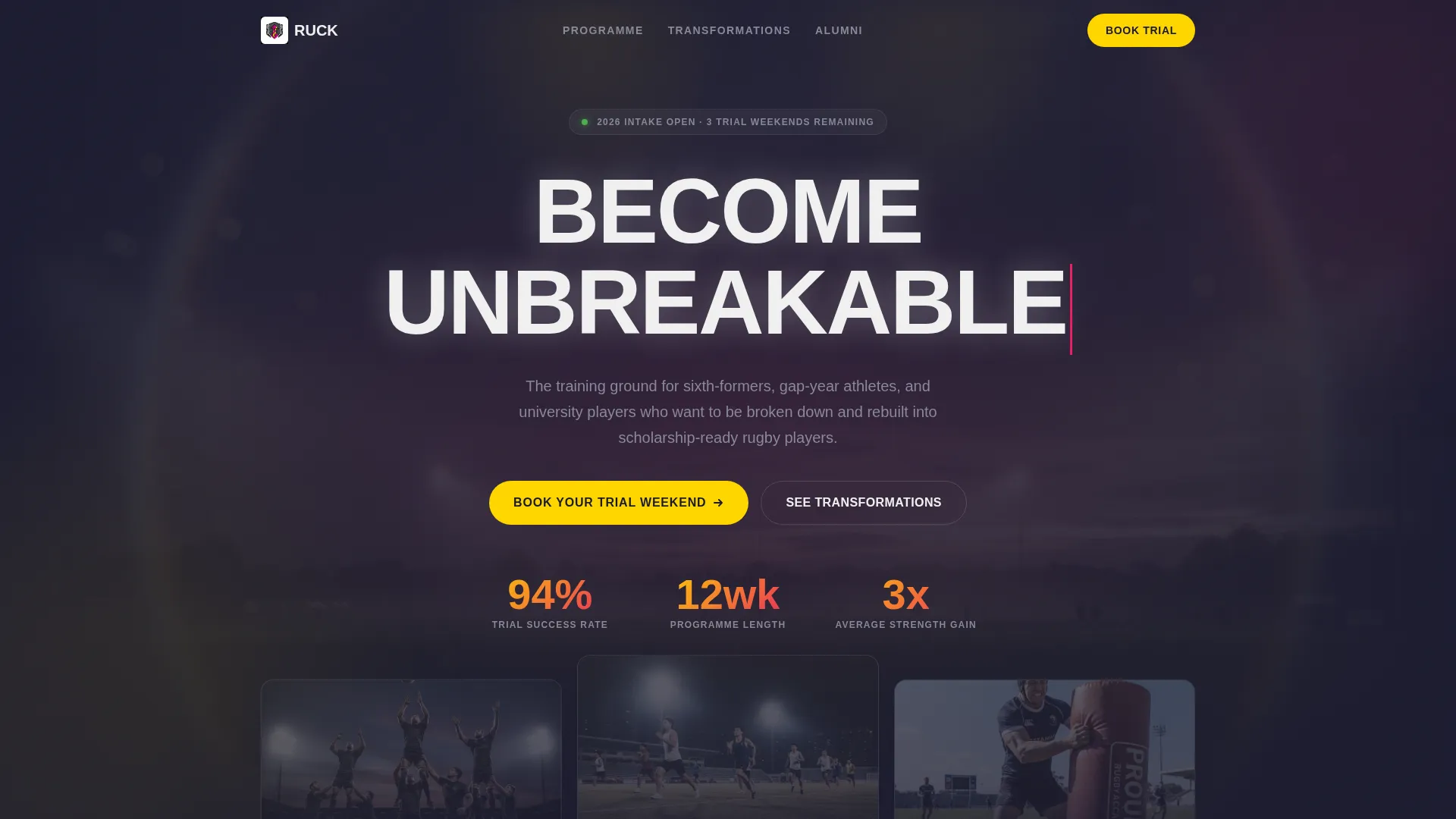 Rugby Landing Page Template | Book Trial Weekends