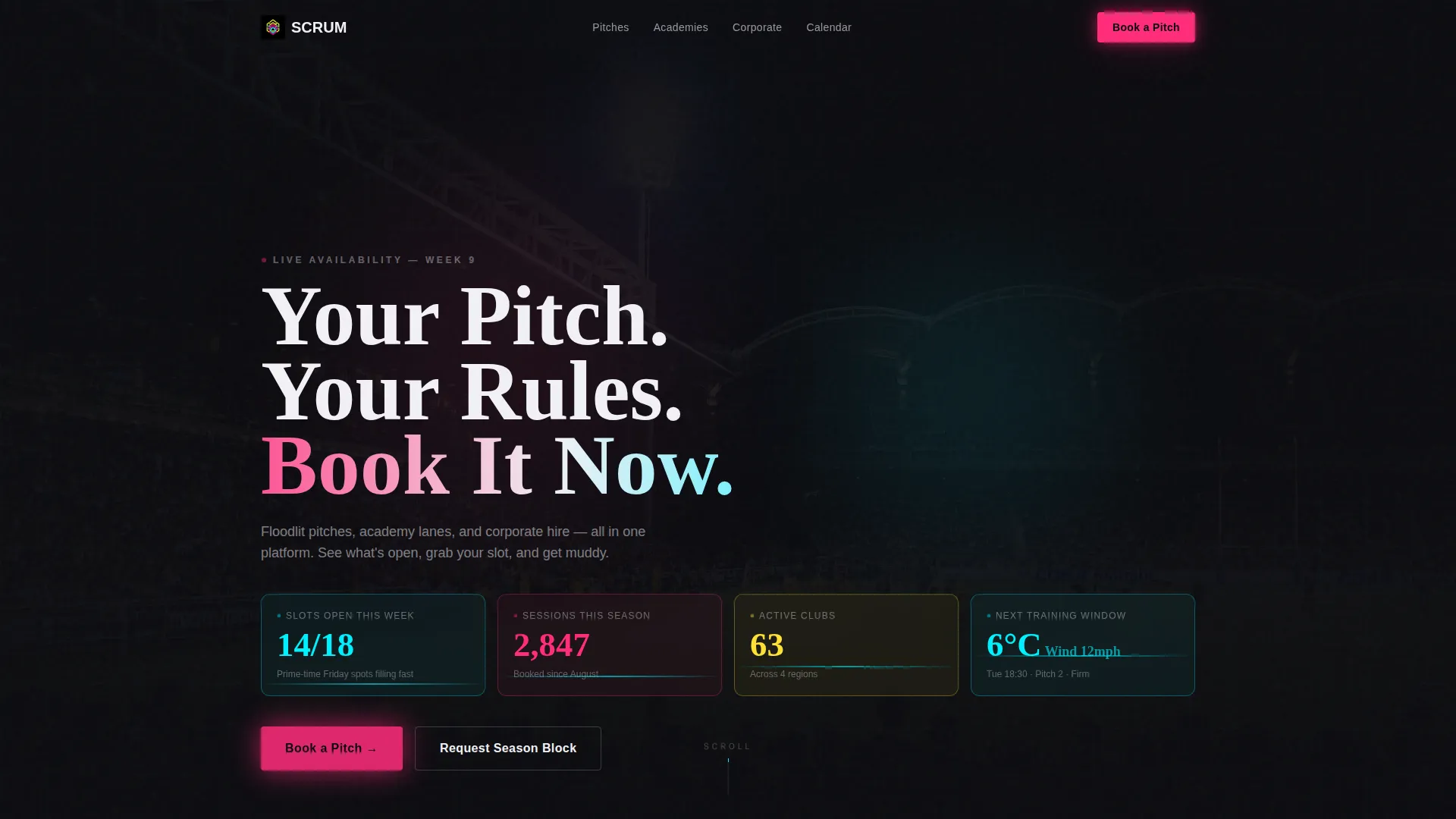 Rugby Facility Booking Landing Page Template