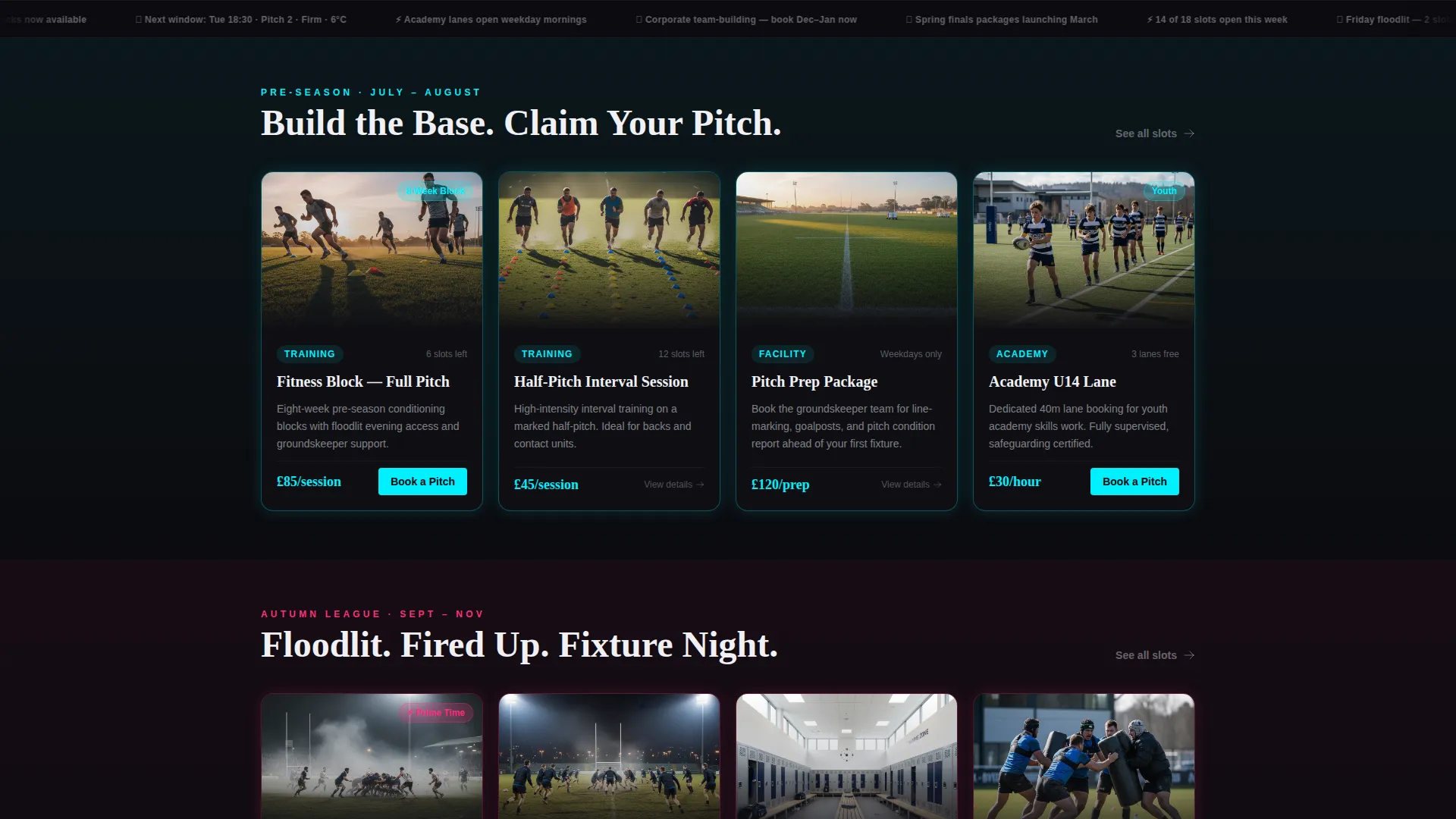 Rugby Facility Booking Landing Page Template