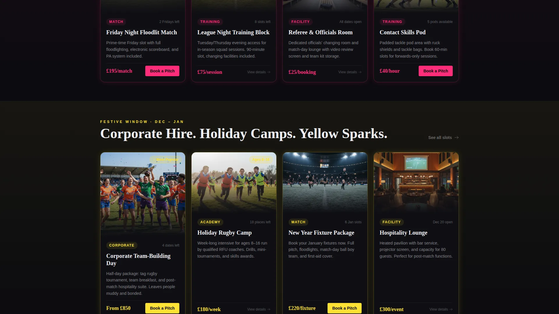Rugby Facility Booking Landing Page Template