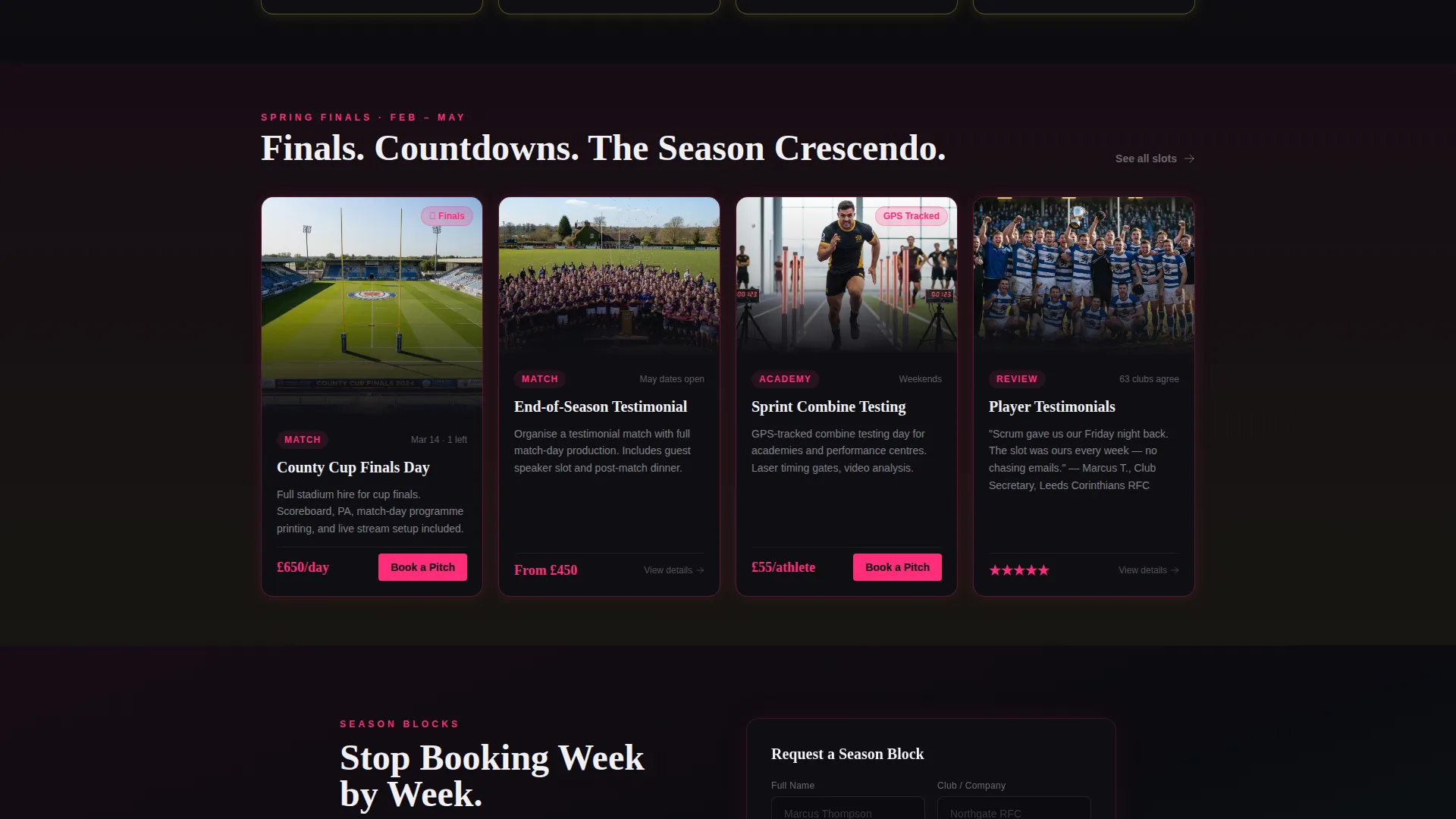 Rugby Facility Booking Landing Page Template