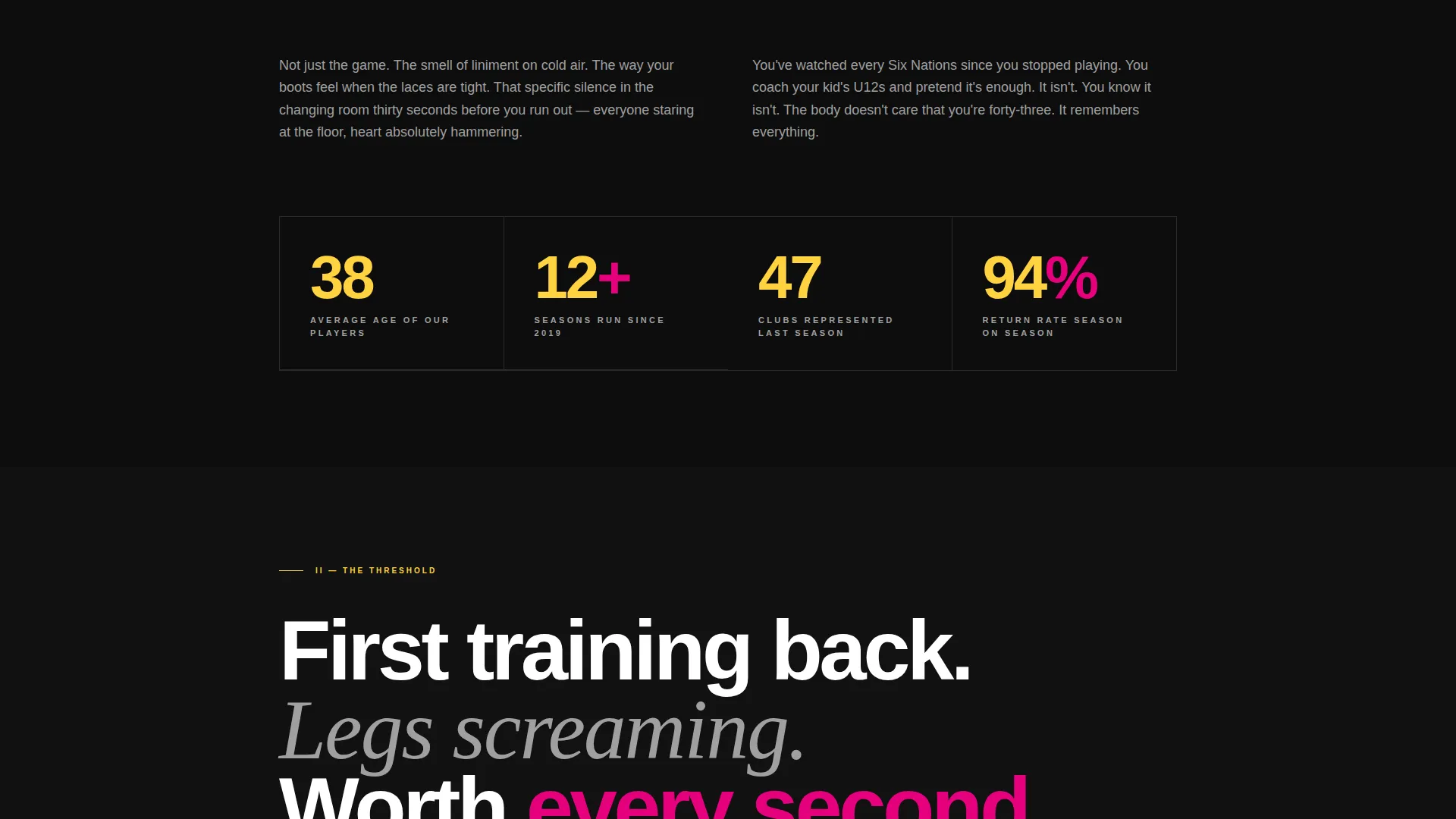 Rugby Masters & Senior League Landing Page Template
