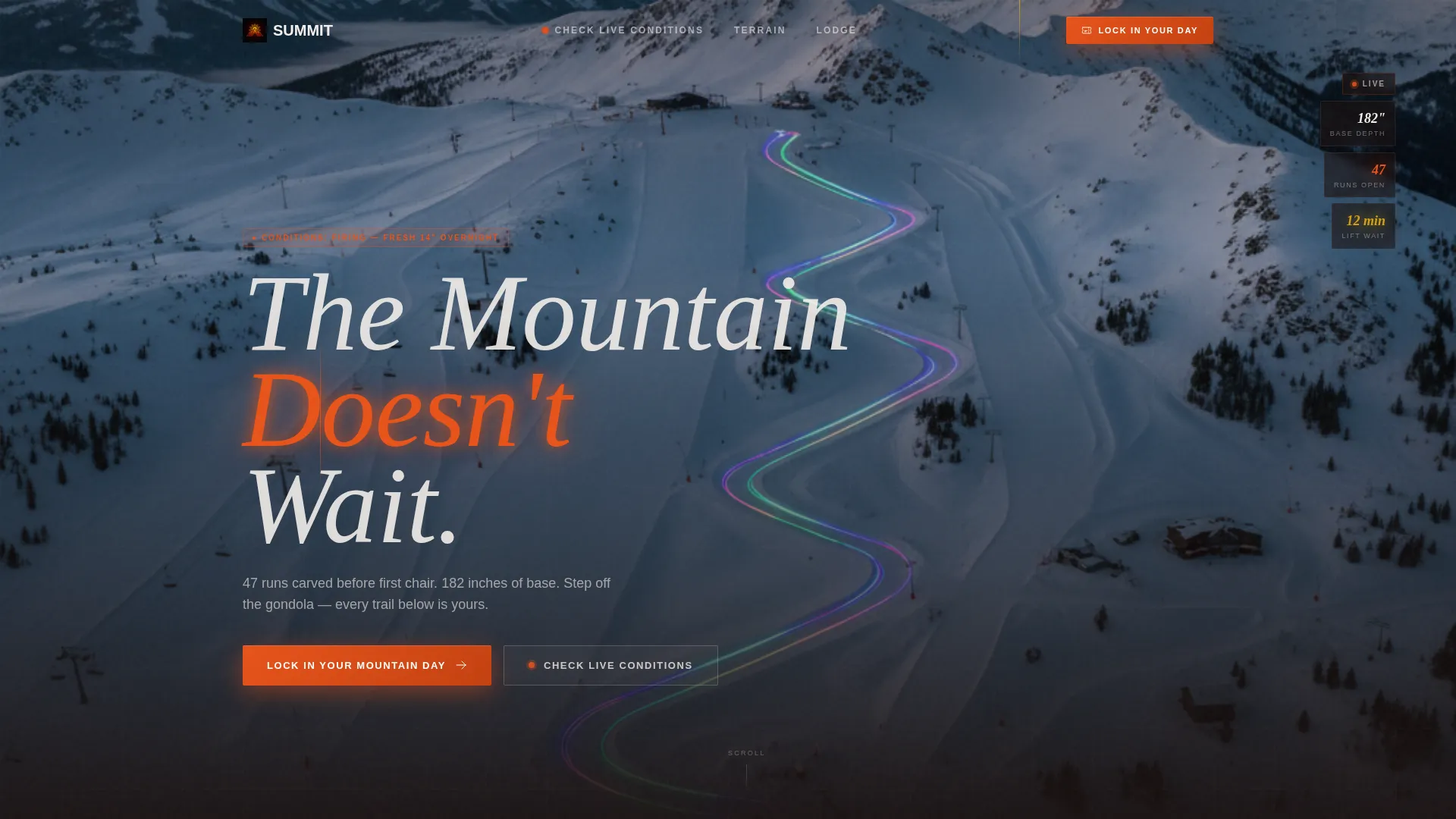 Ski Resort Landing Page Template - Stats-First Design