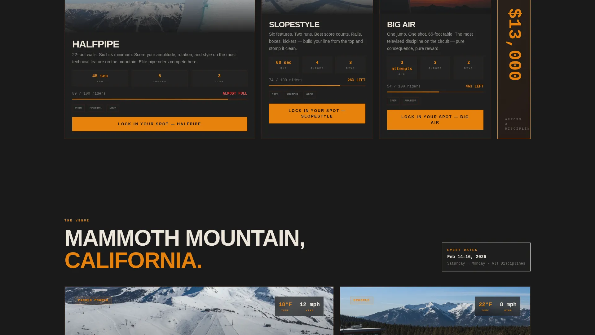 Snowboarding Competition Event Landing Page Template
