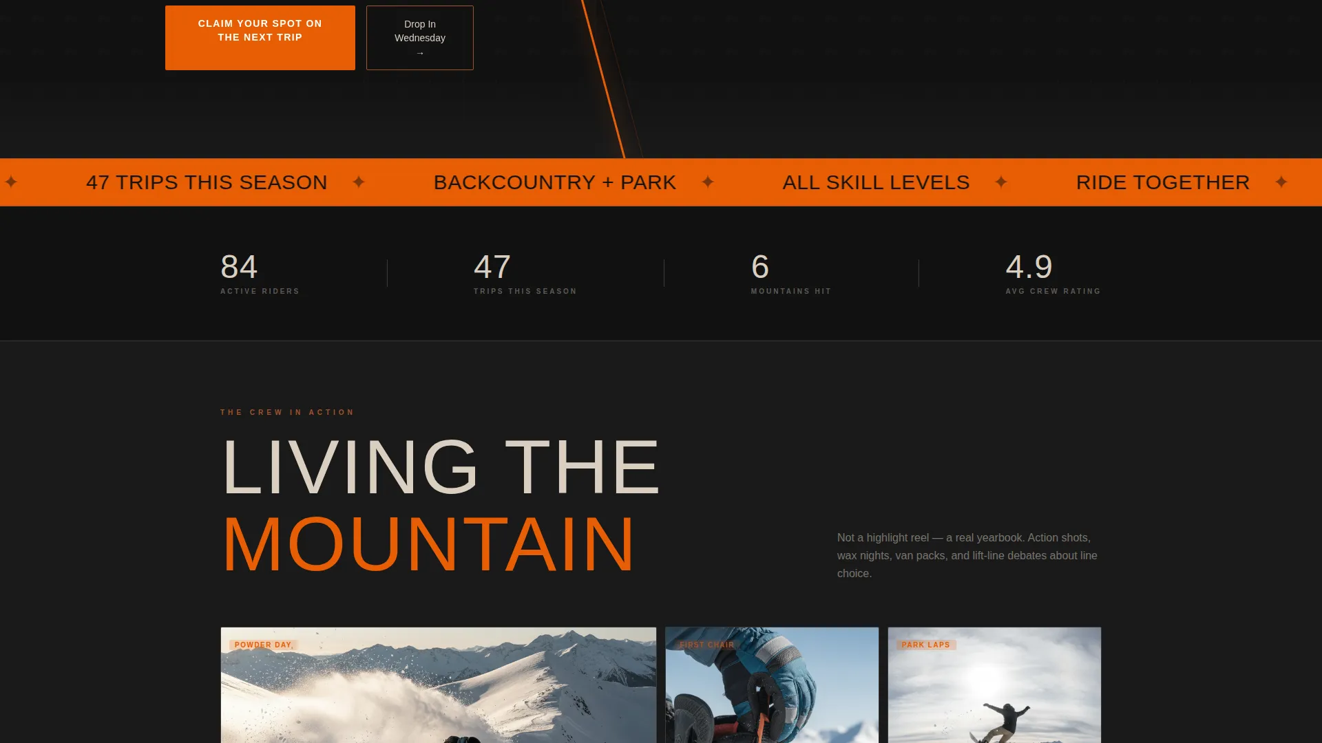 Raw Snowboarding Club Landing Page Template