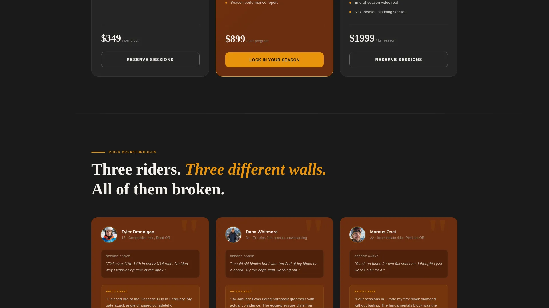 Elite Snowboarding Coaching Landing Page Template