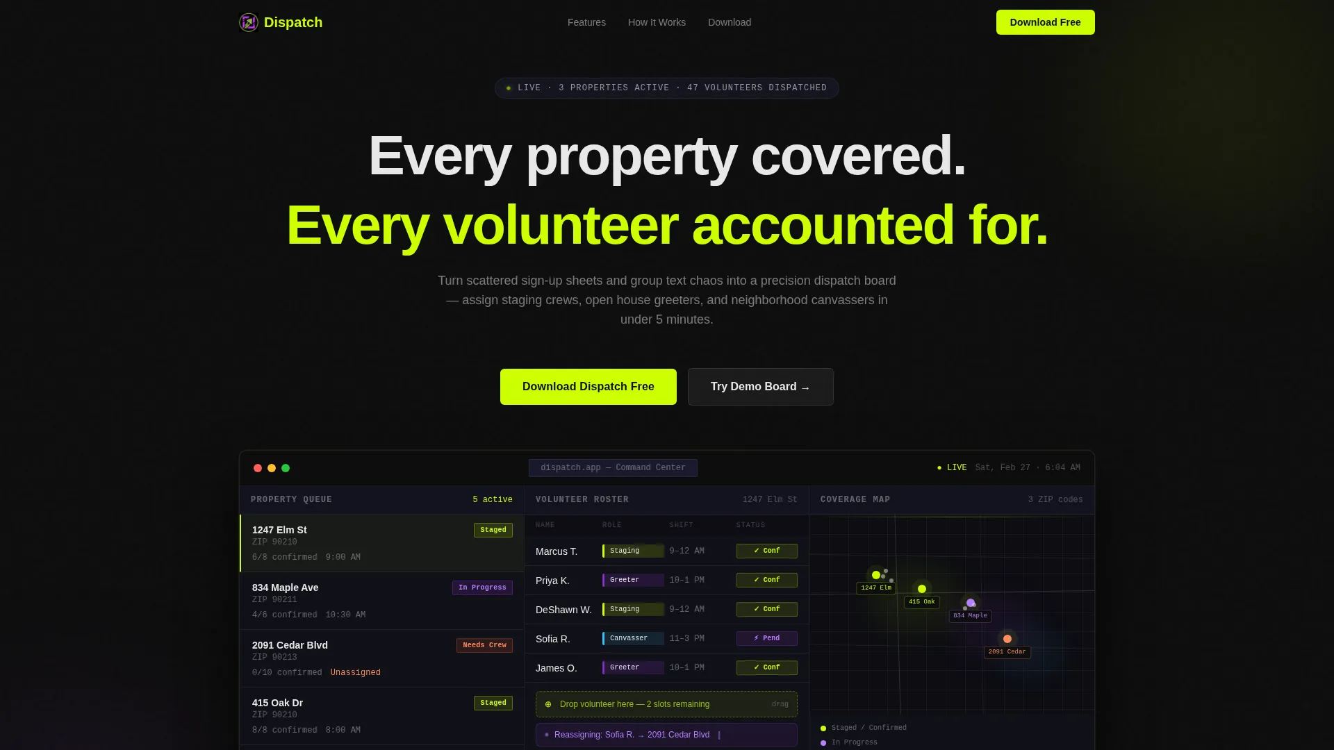 Real Estate Volunteer Management Landing Page