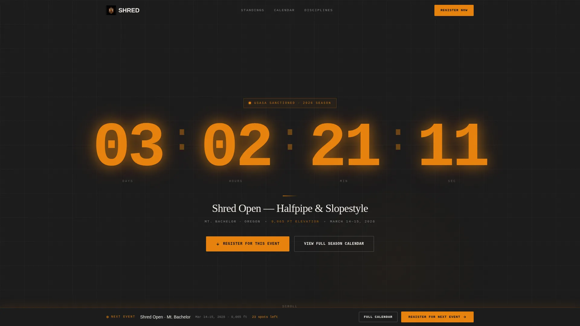 Competitive Snowboarding League Landing Page Template