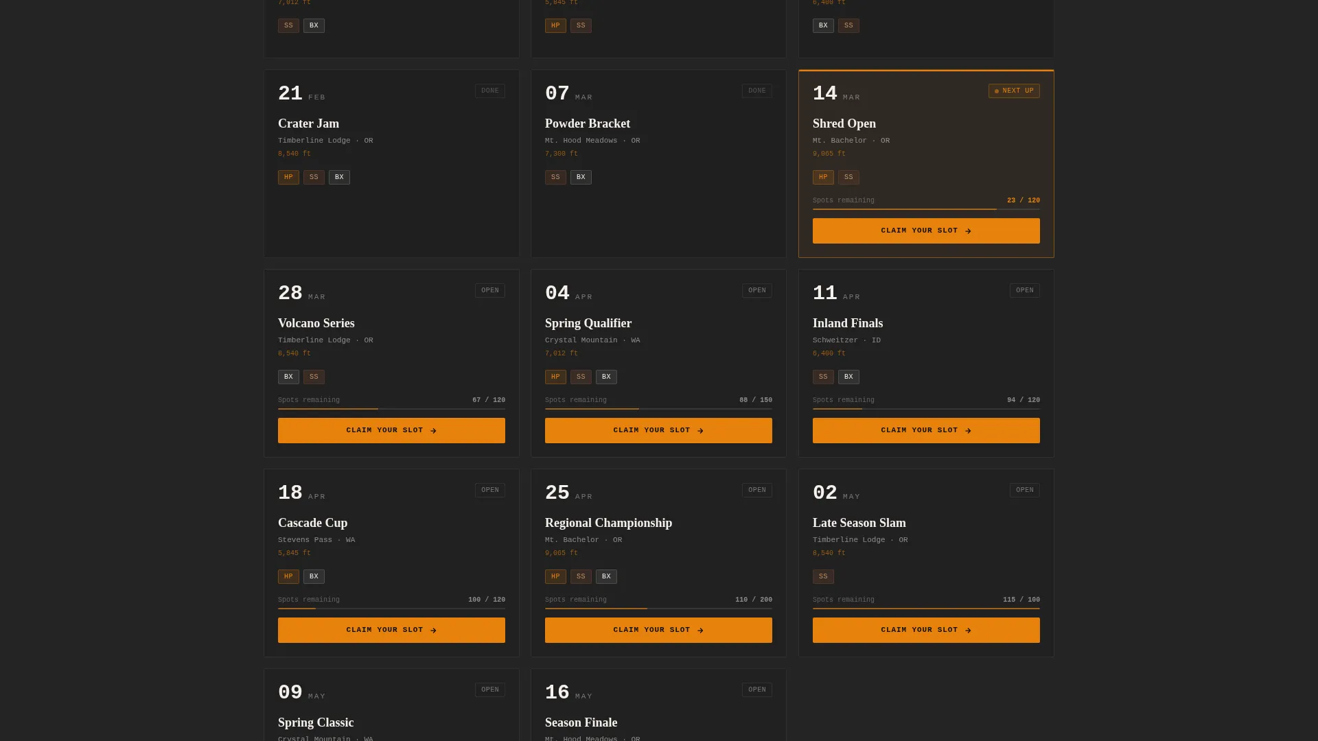 Competitive Snowboarding League Landing Page Template