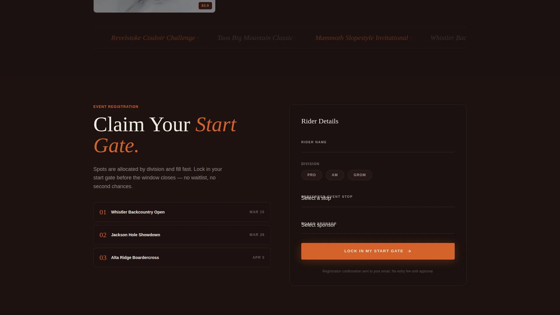 Snowboarding Competition Landing Page Template
