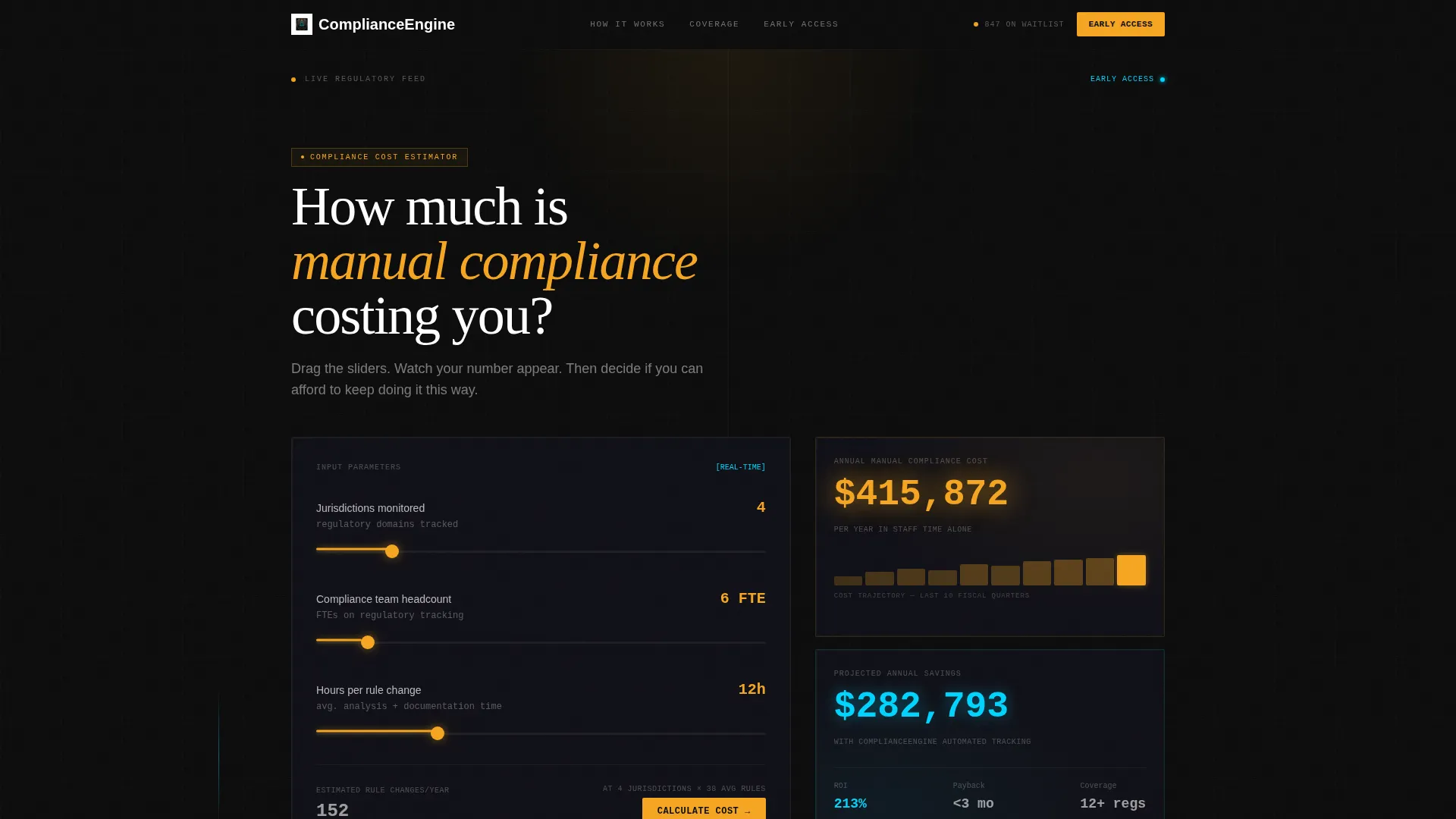 RegTech Startup Cost Estimator Website Template