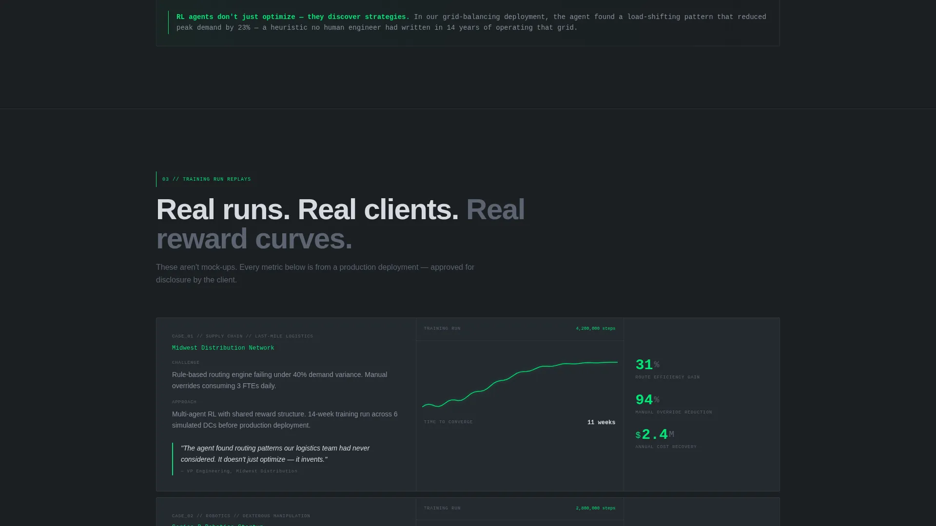 Reinforcement Learning Consulting Landing Page