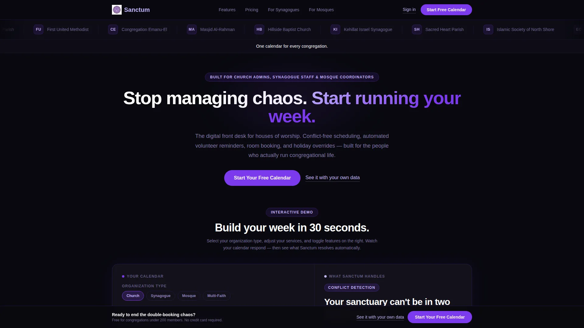 Religious Organization Scheduling Landing Page