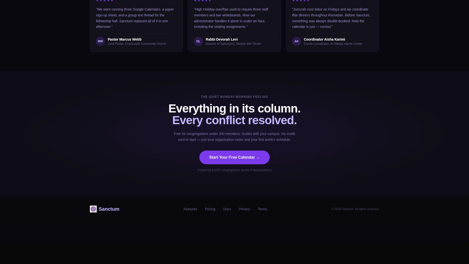 Religious Organization Scheduling Landing Page