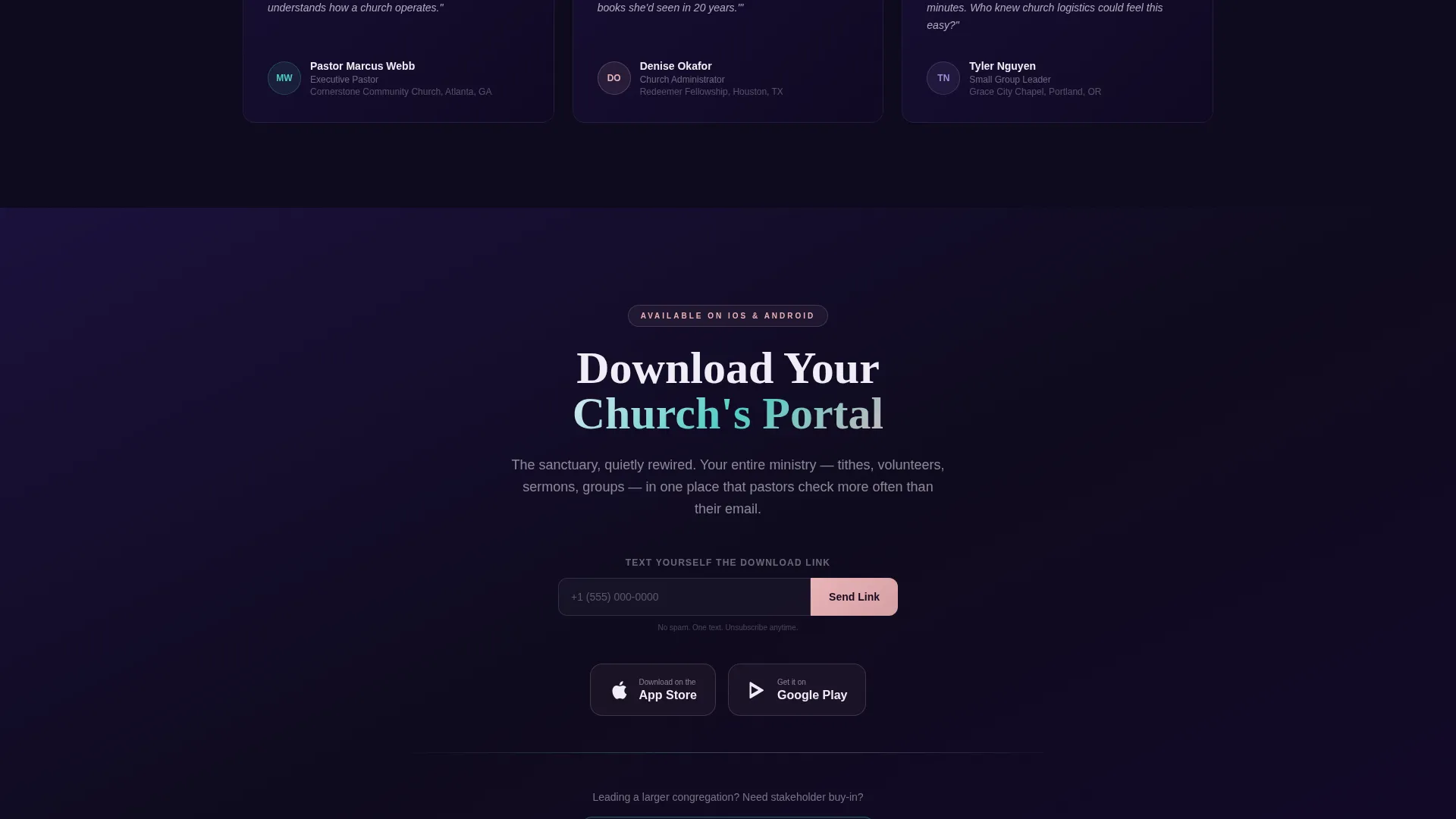 Religious Organization Client Portal Landing Page