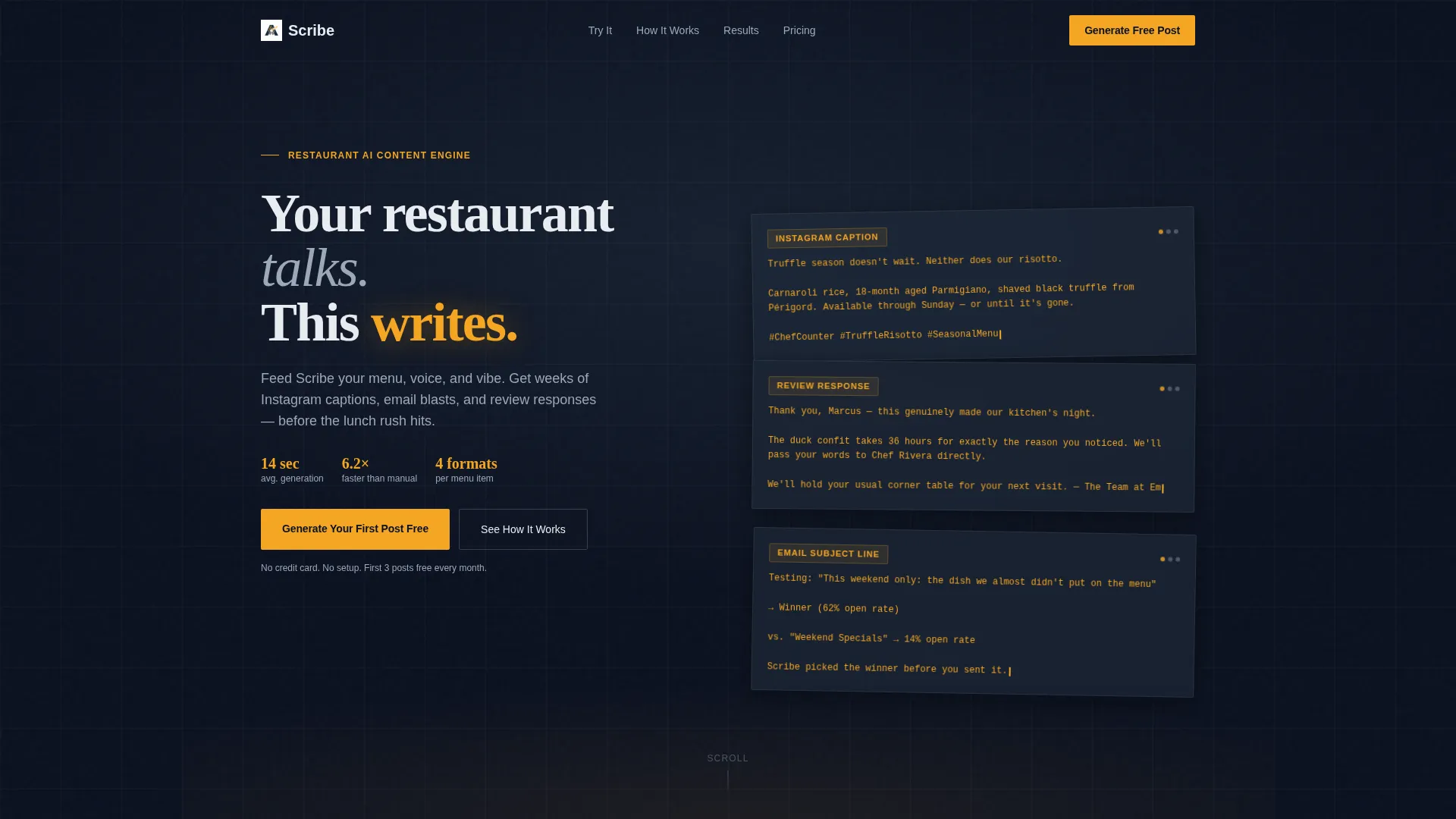 Restaurant AI Content Writer Landing Page Template