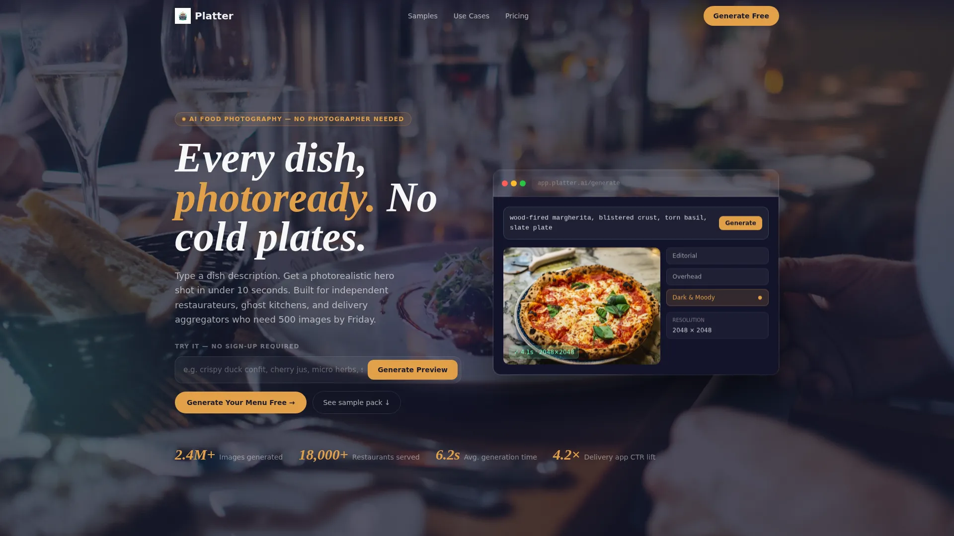 Restaurant AI Image Generator Landing Page Template